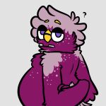 1:1 2024 ambiguous_gender anthro bugsnax colored digital_drawing_(artwork) digital_media_(artwork) flat_colors floofty_fizzlebean fur grey_background grumpus hi_res pregnant pregsnax(artist) purple_body purple_fur side_view simple_background underbite young_horses
