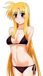  bikini blonde_hair blush breasts fate_testarossa large_breasts long_hair lyrical_nanoha mahou_shoujo_lyrical_nanoha_strikers red_eyes side-tie_bikini solo swimsuit underboob very_long_hair yuuki1103 