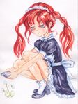  maid original red_hair robingi solo traditional_media watercolor_(medium) 