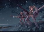  blonde_hair goggles gun jacket jak machine_gun mecha_musume mg42 military multiple_girls original panties snow tiger_i_(personification) twintails underwear weapon world_war_ii 