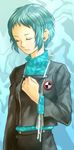  aqua_hair closed_eyes koremi2 persona persona_3 school_uniform short_hair solo turtleneck yamagishi_fuuka 