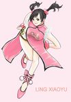  black_hair brown_eyes character_name china_dress chinese_clothes dress hybrid_cat legs ling_xiaoyu lips smile tekken twintails 