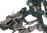  aiming amonitzaaa armored_core armored_core_6 gun handgun highres loader_4 mecha no_humans outline robot weapon white_background 