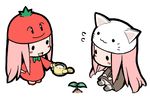  animal_hat bad_id bad_pixiv_id cat_hat chibi hat long_hair megurine_luka megurine_luka_(toeto) multiple_girls parody pink_hair plant pun toeto_(vocaloid) tomato tomato_costume ume_(noraneko) vocaloid watering_can 