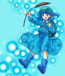  backpack bad_id bad_pixiv_id bag blue_eyes blue_hair boots hair_bobbles hair_ornament kawashiro_nitori key piyopunch short_hair solo touhou twintails two_side_up 