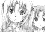  gofu greyscale minami-ke monochrome multiple_girls sketch traditional_media uchida_yuka yoshino_(minami-ke) 