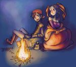  1girl campfire dragon_quest dragon_quest_viii dramatica dress fire hero_(dq8) jessica_albert night strapless strapless_dress 