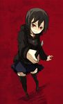  bad_id bad_pixiv_id boxcutter brown_hair crazy_eyes nekotewi original red_eyes short_hair skirt solo thighhighs zettai_ryouiki 