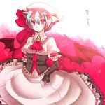  alternate_costume bad_id bad_pixiv_id bat_wings blue_hair corset elbow_gloves fingerless_gloves gloves hat light_smile red_eyes remilia_scarlet solo staring touhou wings yutazou 