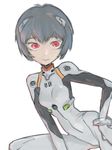  ayanami_rei blue_hair bodysuit hair_ornament kusada neon_genesis_evangelion pale_skin plugsuit red_eyes short_hair sketch solo white_background white_bodysuit 