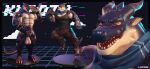  2023 2_horns 3d_(artwork) anthro balls black_body black_bottomwear black_clothing black_pants black_scales black_shirt black_tank_top black_topwear blue_ascot bottomwear brass_knuckles camo camo_bottomwear camo_clothing camo_pants camo_print character_name chiefkaine claws clothing countershade_torso countershading digital_media_(artwork) dragon dragon_tail erection eyebrows facial_scales finger_claws genitals gesture head_spines headshot_portrait hi_res holding_knife holding_object horn knife kuroth_(chiefkaine) male melee_weapon model_sheet multicolored_body multicolored_scales muscular muscular_anthro muscular_male mythological_creature mythological_scalie mythology nude open_mouth pants pattern_bottomwear pattern_clothing pattern_pants penis portrait red_claws red_eyes red_stripes salute scale_eyebrows scales scalie shirt solo spiked_brass_knuckles striped_body striped_scales stripes tank_top toe_claws tongue tongue_out topwear twitter twitter_handle twitter_logo two_tone_body two_tone_scales weapon white_body white_countershading white_scales 