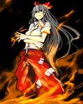  :p baggy_pants black_background fire fujiwara_no_mokou grey_hair hair_ribbon harutask highres long_hair pants puffy_short_sleeves puffy_sleeves ribbon short_sleeves solo tongue tongue_out touhou unbuttoned 