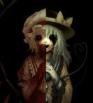  ascot blonde_hair blood blood_on_face bloody_hands bloody_tears bow darkness empty_eyes fangs fingernails flandre_scarlet frilled_sleeves frills hands_clasped hat hat_bow hat_ribbon heart heart_of_string horror_(theme) interlocked_fingers komeiji_koishi long_fingernails long_sleeves looking_at_viewer multiple_girls nail_polish open_mouth own_hands_together puffy_sleeves red_eyes ribbon sharp_fingernails sharp_teeth shirt short_sleeves silver_hair simple_background smile spark621 teeth third_eye touhou upper_body wide_sleeves wings 