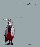  animal_ears blood bunny_ears cellphone commentary_request grey_background highres inarou_(rakugakiproject) long_hair necktie phone purple_hair reisen_udongein_inaba shoes simple_background skirt solo touhou 