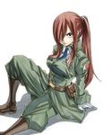  belt boots brown_eyes erza_scarlet fairy_tail gloves mashima_hiro military military_uniform necktie official_art ponytail red_hair uniform 