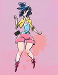  1girl animated animated_gif blue_hair cropped_jacket dancing eyes_closed headphones jubilee marvel open_clothes seizure shorts solo x-men 