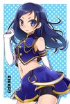  2013 artist_name bike_shorts blue_eyes blue_hair braid character_name dated detached_sleeves dokidoki!_precure gloves half_updo hishikawa_rikka katsuma_rei long_hair looking_at_viewer precure shirt shorts shorts_under_skirt single_braid skirt solo 