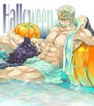  battle_tendency blonde_hair blue_hair earrings facial_mark green_hair jewelry jojo_no_kimyou_na_bouken kars_(jojo) lipstick long_hair makeup male_focus pumpkin purple_hair spritzer tattoo towel wamuu 