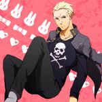  bad_id bad_pixiv_id barbell_piercing blonde_hair ear_clip ear_piercing jacket_on_shoulders male_focus nose_piercing persona persona_4 piercing scar school_uniform solo tamurahinori tatsumi_kanji 