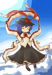  akihiyo black_legwear bow closed_eyes frills happy hat hat_bow hat_ribbon highres nagae_iku purple_hair ribbon shawl smile solo touhou 