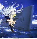  aoki_hagane_no_arpeggio artist_request black_legwear cloud day frilled_swimsuit frills green_eyes i-401_(aoki_hagane_no_arpeggio) iona long_hair military military_vehicle ocean official_art personification ribbon ship silver_hair skirt sky solo submarine swimsuit watercraft 