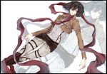  bad_id bad_pixiv_id belt black_hair boots brown_skirt buttons dutch_angle emblem head_tilt jacket looking_at_viewer mikasa_ackerman nuko_(62ys18) pants paradis_military_uniform pencil_skirt red_eyes scarf shingeki_no_kyojin short_hair simple_background skirt solo suspender_skirt suspenders thigh_strap training_corps_(emblem) uniform walking white_background zoom_layer 