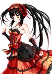  armpits black_hair choker date_a_live frills gothic henet_hene heterochromia lolita_fashion red_eyes sleeveless smile solo tokisaki_kurumi twintails uneven_twintails yellow_eyes 