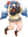  1girl blue_eyes blue_hair breasts gotoshi huge_breasts muchigaku plump 