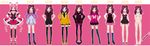  2011 artist_name black_legwear boots breasts character_sheet chart choker cleavage cleavage_cutout concept_art costume_chart cure_honey_dream_(maeashi) double_bun dress earrings frills fumio_renge_(maeashi) gloves green_eyes grin heart heart_cutout highres jewelry long_hair looking_at_viewer maeashi magical_girl original pink_eyes pink_hair precure purple_hair ribbon school_uniform shirt shoes skirt small_breasts smile socks sweater thighhighs translated twintails underwear variations very_long_hair 