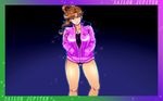  1girl bishoujo_senshi_sailor_moon breasts brown_hair free_style hands_in_pockets jacket kino_makoto large_breasts ponytail sailor_jupiter solo swimsuit 