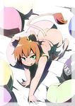  :p all_fours animal_ears ass bad_id bad_pixiv_id bottomless copyright_request d@i green_eyes heart heart_pillow highres lion_ears lion_tail looking_at_viewer looking_up male_focus orange_hair pillow shorts shorts_pull sleeveless solo tail tongue tongue_out 