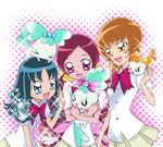  blonde_hair blue_eyes blue_hair bow chypre_(heartcatch_precure!) coffret_(heartcatch_precure!) creature hams_(boccio) hanasaki_tsubomi heartcatch_precure! hug kurumi_erika long_hair mascot multiple_girls myoudou_gakuen_middle_school_uniform myoudouin_itsuki pink_bow pink_eyes pink_hair potpourri_(heartcatch_precure!) precure school_uniform sparkle yellow_eyes 