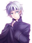  blue_eyes capelet fingerless_gloves gloves headband madou_monogatari male_focus puyopuyo schezo_wegey solo white_background white_hair yamori_(ymrr) 