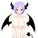  bad_id bad_pixiv_id blush breasts demon_tail demon_wings head_wings medium_breasts nipples nude original purple_eyes purple_hair short_hair solo suroshi tail v_arms wings 