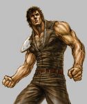  black_hair clenched_hands eyebrows hokuto_no_ken kenshirou male_focus muscle pauldrons sepia solo tsunetarou_(yasu) 