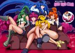  5girls arm_warmers bad_end_beauty bad_end_happy bad_end_march bad_end_peace bad_end_precure bad_end_sunny bare_shoulders bat_wings blonde_hair blue_eyes blue_hair boots dark_persona gloves green_eyes green_hair hair_bun highres long_hair looking_at_viewer meteo_snow midriff multiple_girls necktie orange_eyes orange_hair pink_eyes pink_hair ponytail precure shirt shoes short_hair shorts signature smile smile_precure! tiara twintails very_long_hair wings yellow_eyes 