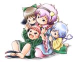  animal_ears black_wings brown_hair cat_ears cat_tail chinon dress green_dress hairband heart heart_of_string kaenbyou_rin kneeling knees_up komeiji_koishi komeiji_satori lap_pillow long_sleeves multiple_girls pink_eyes pink_hair red_hair reiuji_utsuho seiza shirt silver_hair sitting sitting_on_lap sitting_on_person skirt tail touhou wide_sleeves wings younger 