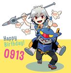  carrying chibi eva_06 grey_hair lance mass_production_eva mecha nagisa_kaworu neon_genesis_evangelion petit_eva:_evangelion@school polearm red_eyes shoulder_carry sinkobo weapon 