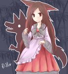  animal_ears bad_id bad_pixiv_id bamboo bamboo_forest brooch brown_eyes brown_hair dress forest imaizumi_kagerou jewelry long_hair nature satorichan smile solo tail touhou wide_sleeves wolf wolf_ears wolf_tail 
