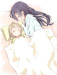 2girls age_difference blanket blue_hair cora_stt eyes_closed grey_hair long_hair love_live! love_live!_school_idol_project lying minami_kotori multiple_girls pillow protected_link sleeping sonoda_umi yellow_eyes younger zzz 