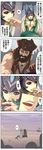  1girl 4koma beard biting blood breasts brown_hair chinese cleavage comic facial_hair fins food fruit gangplank heart highres kaze_no_tani_no_nausicaa large_breasts league_of_legends licking long_hair mermaid monster_girl nami_(league_of_legends) orange parody red_eyes short_hair spoken_heart sweat tail_fin translated trembling waero watermark white_hair 