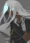  dark_skin dark_skinned_male grey_eyes guilty_gear hair_over_eyes long_hair male_focus necktie solo usagi_haku venom_(guilty_gear) vest white_hair 