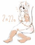  animal_ears breasts cat_ears cat_tail dated hrk173 large_breasts looking_back original panties paw_print simple_background skirt smile solo tail underwear white_background 