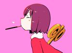  closed_eyes food heart masha mouth_hold nichijou pink_background pocky purple_hair shinonome_nano short_hair simple_background solo winding_key 