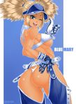  alternate_costume alternate_hairstyle ass belt blonde_hair blue_eyes blue_mary breasts chaps fatal_fury gloves highres kof:_maximum_impact large_breasts looking_back maximum_impact_ii one_eye_closed panties short_hair smile snk solo tan the_king_of_fighters thong thumbs_up twintails underwear visor_cap zonda_(solid_air) 