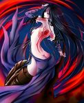  1girl akumajo_dracula ass back bare_shoulders black_hair blue_eyes breasts butt_crack castlevania castlevania:_order_of_ecclesia detached_sleeves from_behind highres long_hair looking_back no_panties sangyou_haikibutsu_(turnamoonright) shanoa sideboob solo tattoo turnamoonright very_long_hair 