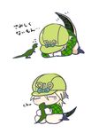  bow chibi comic crying diego_brando dinosaur dinosaur_tail green_shirt hat jojo_no_kimyou_na_bouken kiss shirt spurs steel_ball_run tail tears todaychild translated white_background 