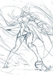  blazblue blazblue_phase_0 boots breasts cape covered_nipples hat kaneaki_mukku konoe_a_mercury large_breasts long_hair monochrome sketch solo thigh_boots thighhighs witch_hat 