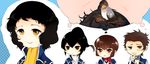  3boys bad_id bad_pixiv_id black_hair brown_eyes brown_hair coat flynn_(smt4) isabeau_(smt) jonathan_(smt) karamugi long_hair multiple_boys ponytail shin_megami_tensei shin_megami_tensei_iv short_hair walter_(smt) 