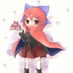  bad_id bad_pixiv_id bow brown_eyes cape hair_bow long_sleeves plate red_hair satorichan sekibanki short_hair skirt solo thighhighs touhou white_background yukkuri_shiteitte_ne 